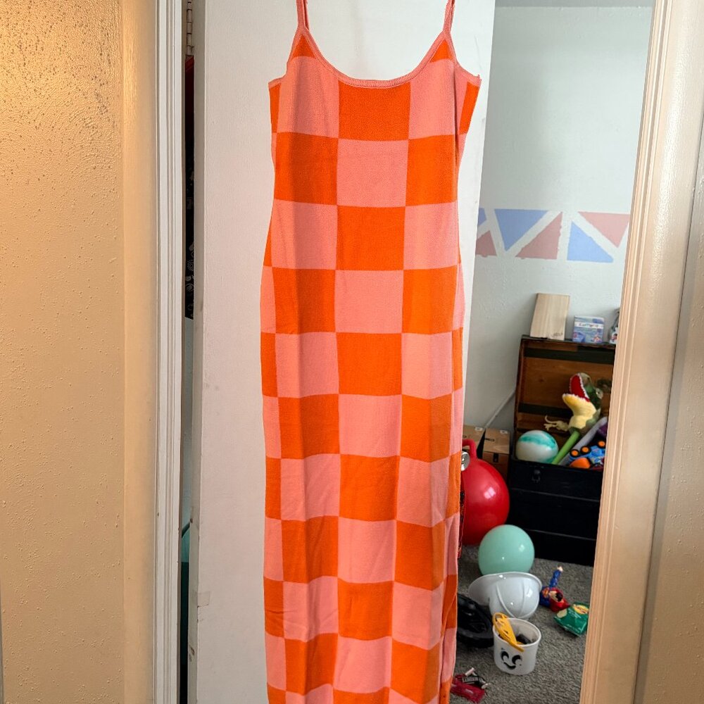 Long Fitted Checkered Dress
